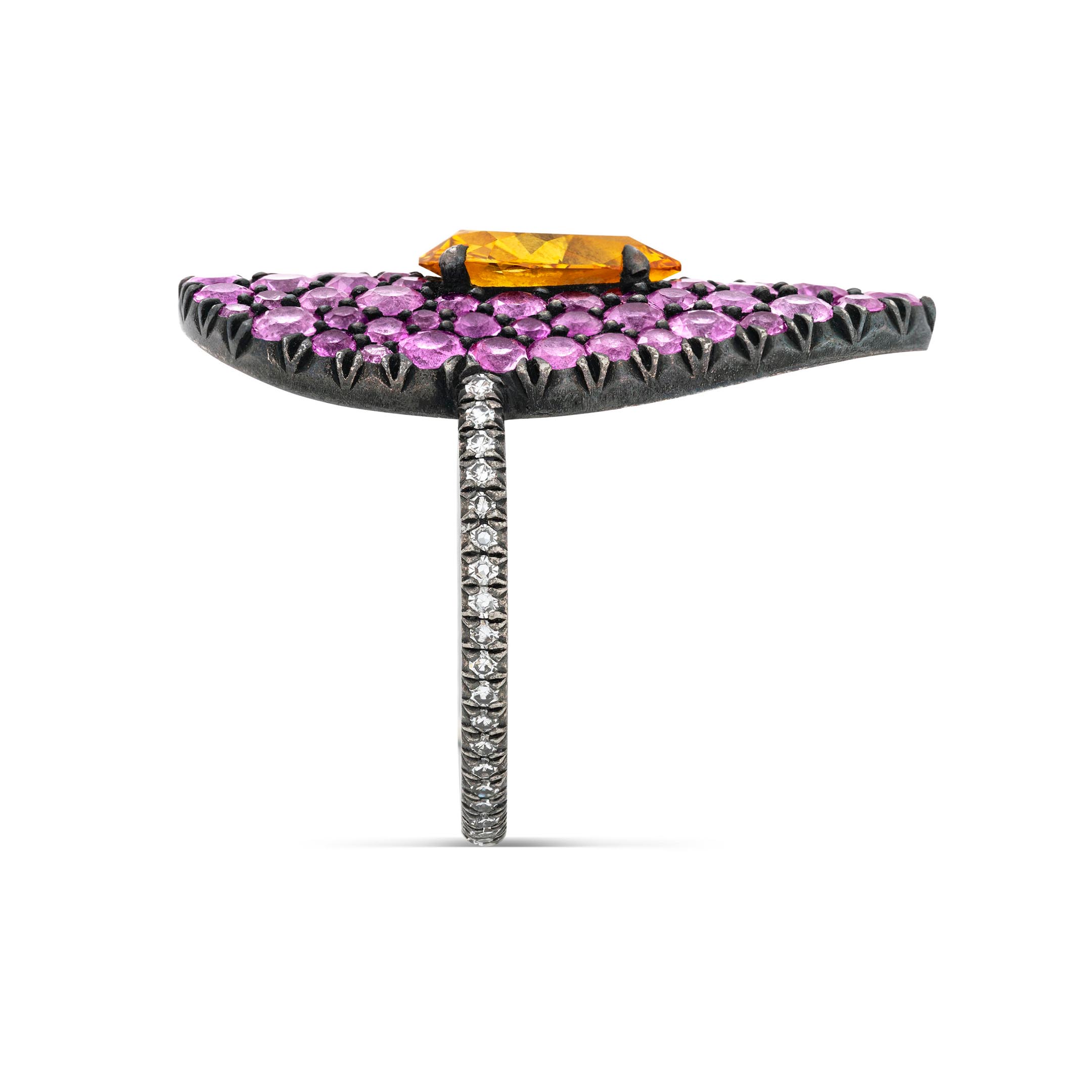 Two Tone 2ct Pear Cut Champagne Sapphire Pave Ring