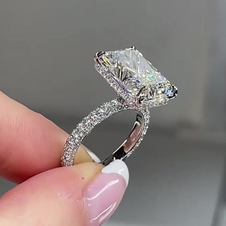 7ct Under Halo Radiant Cut Diamond Engagement Ring