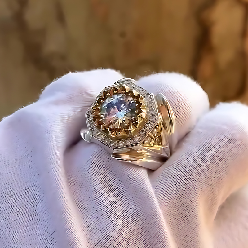 3ct Round Cut Octagonal Halo White Sapphire Cocktail Ring for Men