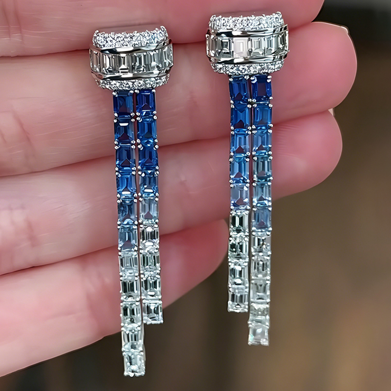 Emerald Cut & Round Cut Gradient Earrings