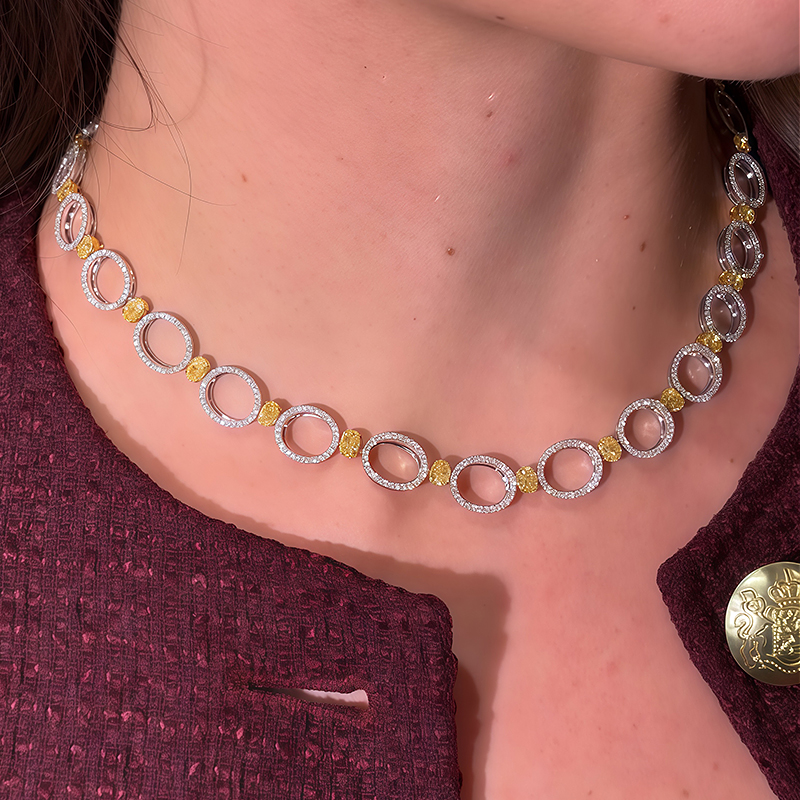Modern Open-Circle Diamond & Yellow Sapphire Choker Necklace