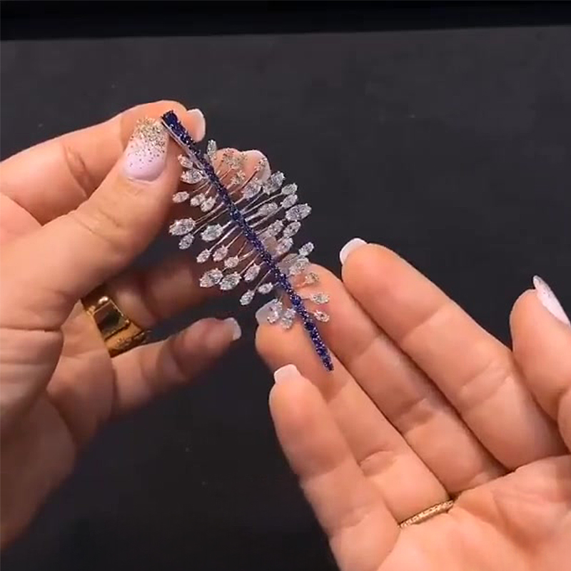 Blue Sapphire & White Sapphire Feather Drop Earrings