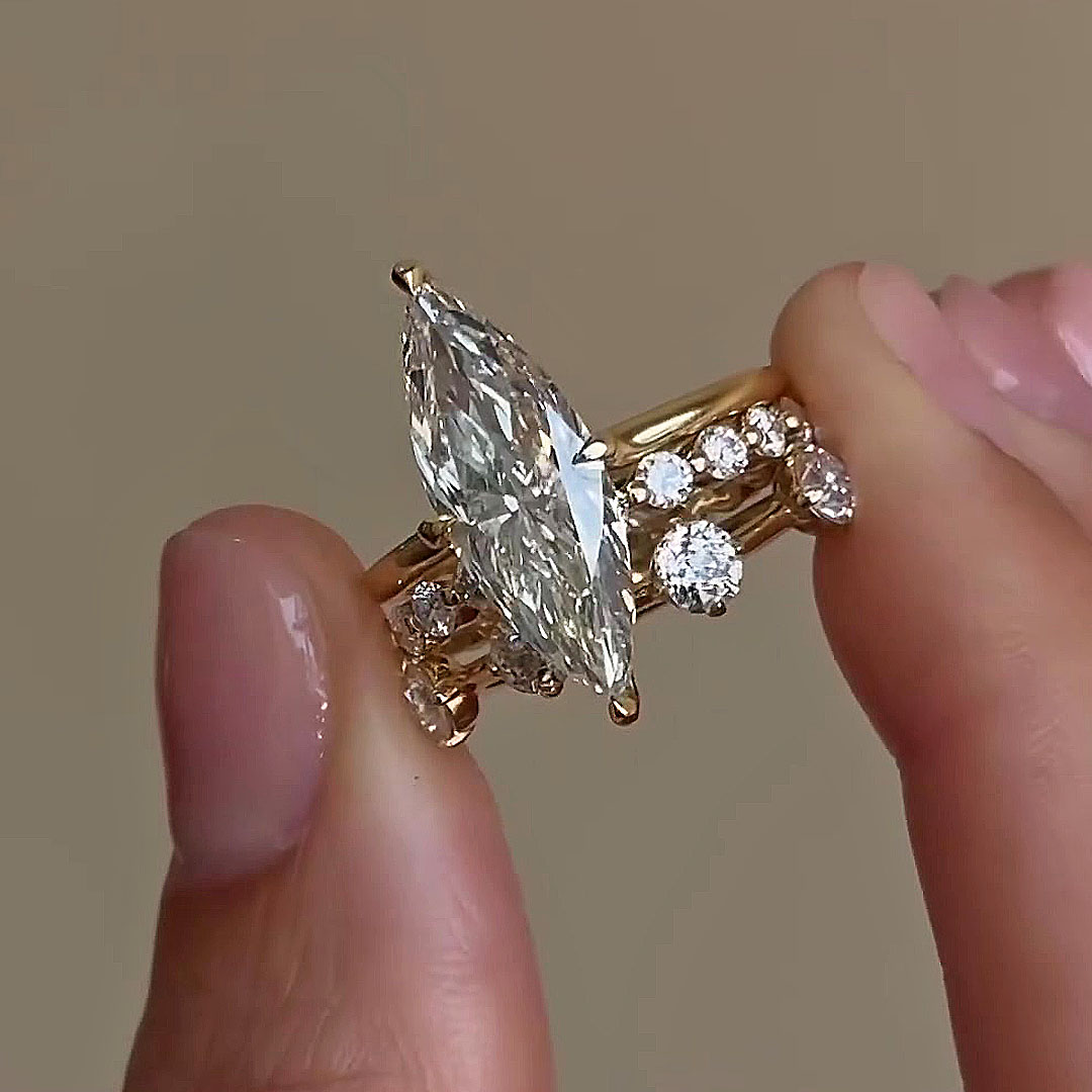 5ct Marquise Cut White Sapphire Wedding Set/3pcs