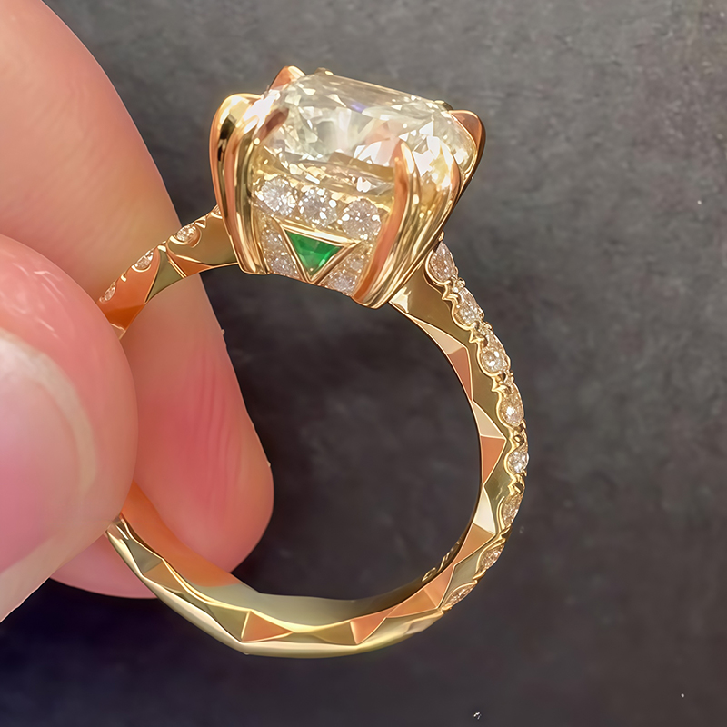 3ct Cushion Cut White & Emerald Sapphire Panther Claw Statement Ring