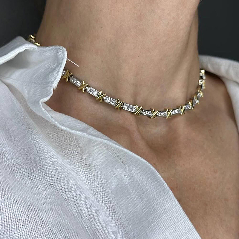 X Link Round Cut White Sapphire Necklace