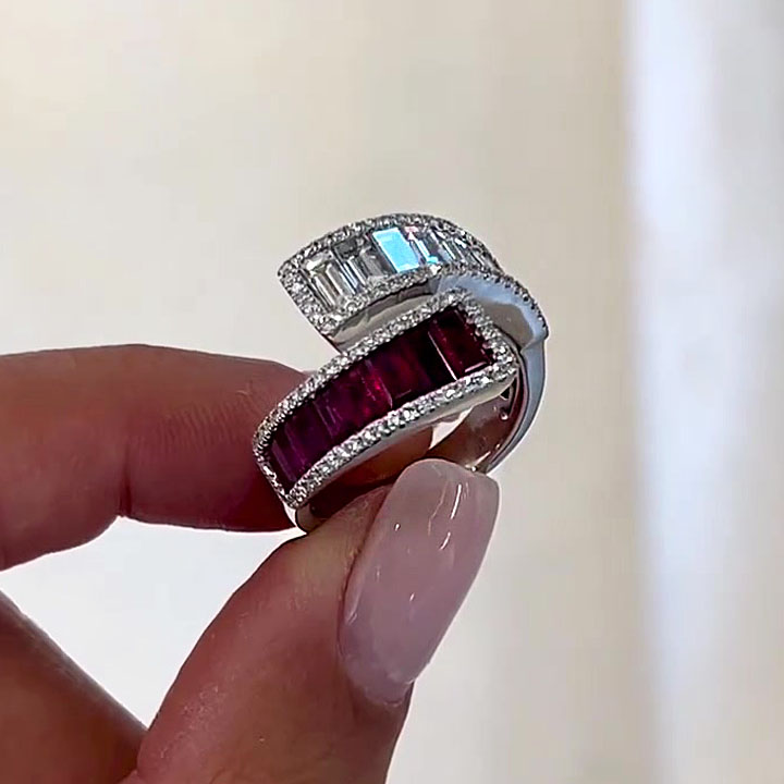 4.55ct Baguette Cut Ruby Sapphire Eternity Ring