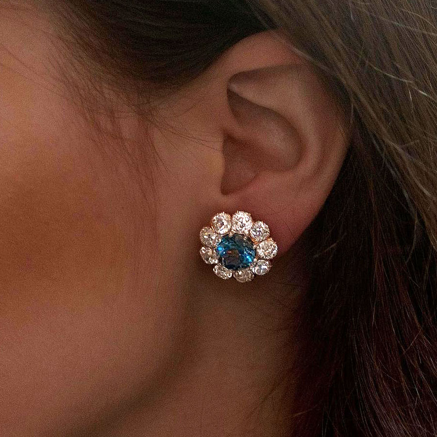 Round Cut Aquamarine Sapphire Stud Earrings