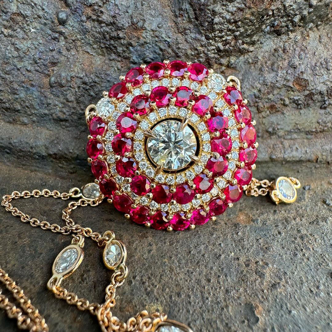 Round Cut Ruby Sapphire Pendant Necklace