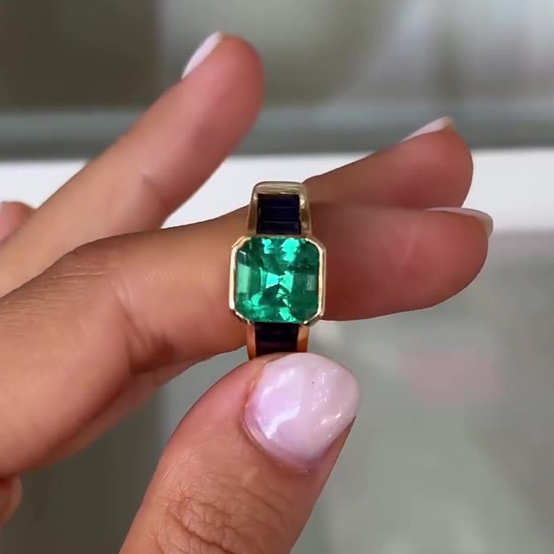 2ct Emerald Sapphire Asscher Cut Ring