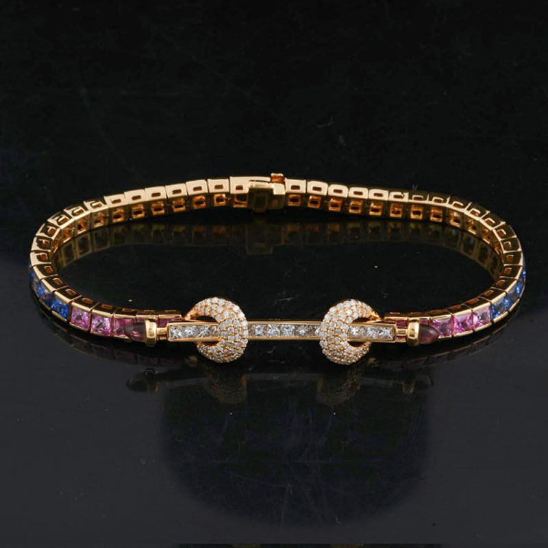 Princess Cut Rainbow Sapphire Tennis Bracelet