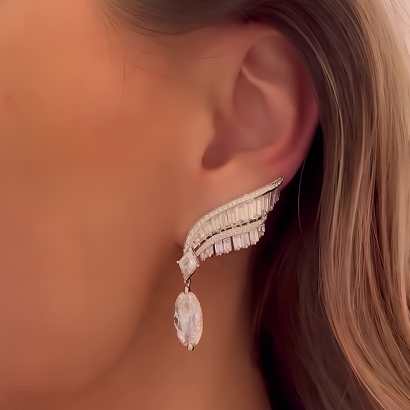 Foliage Design White Sapphire Dangle Earrings