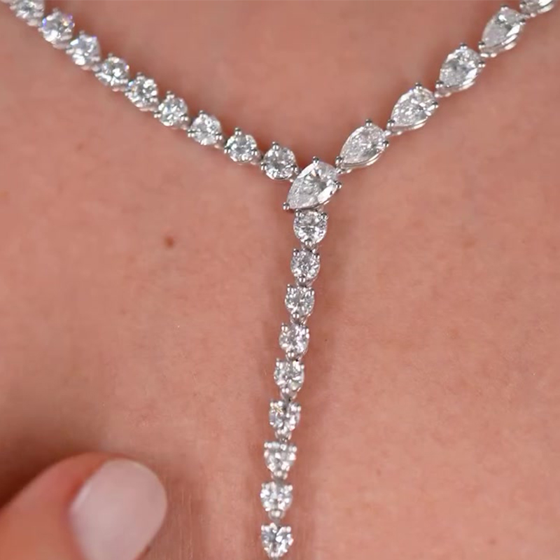 Round& Pear Cut White Sapphire Lariat Jewelry Set (3-Piece: Necklace + Bracelet + Earrings)