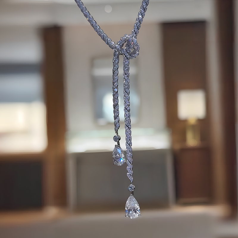Double Pear Cut White Sapphire Knot Necklace