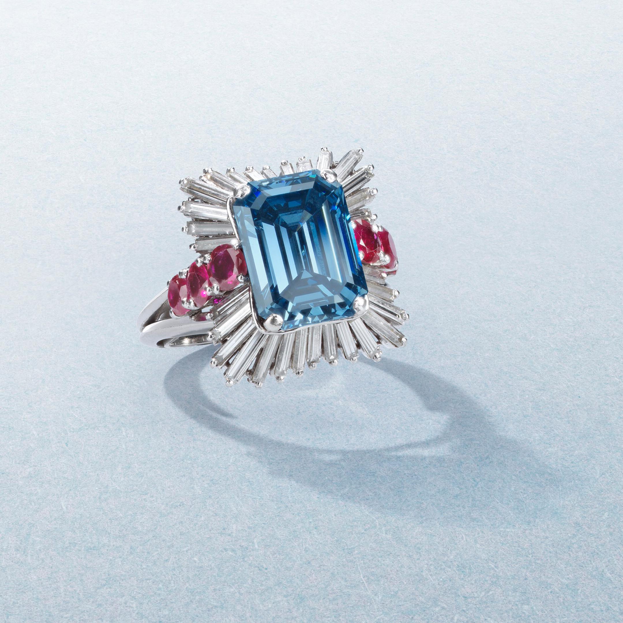 Luxury 6ct Emerald Cut Blue Sapphire Engagement Ring