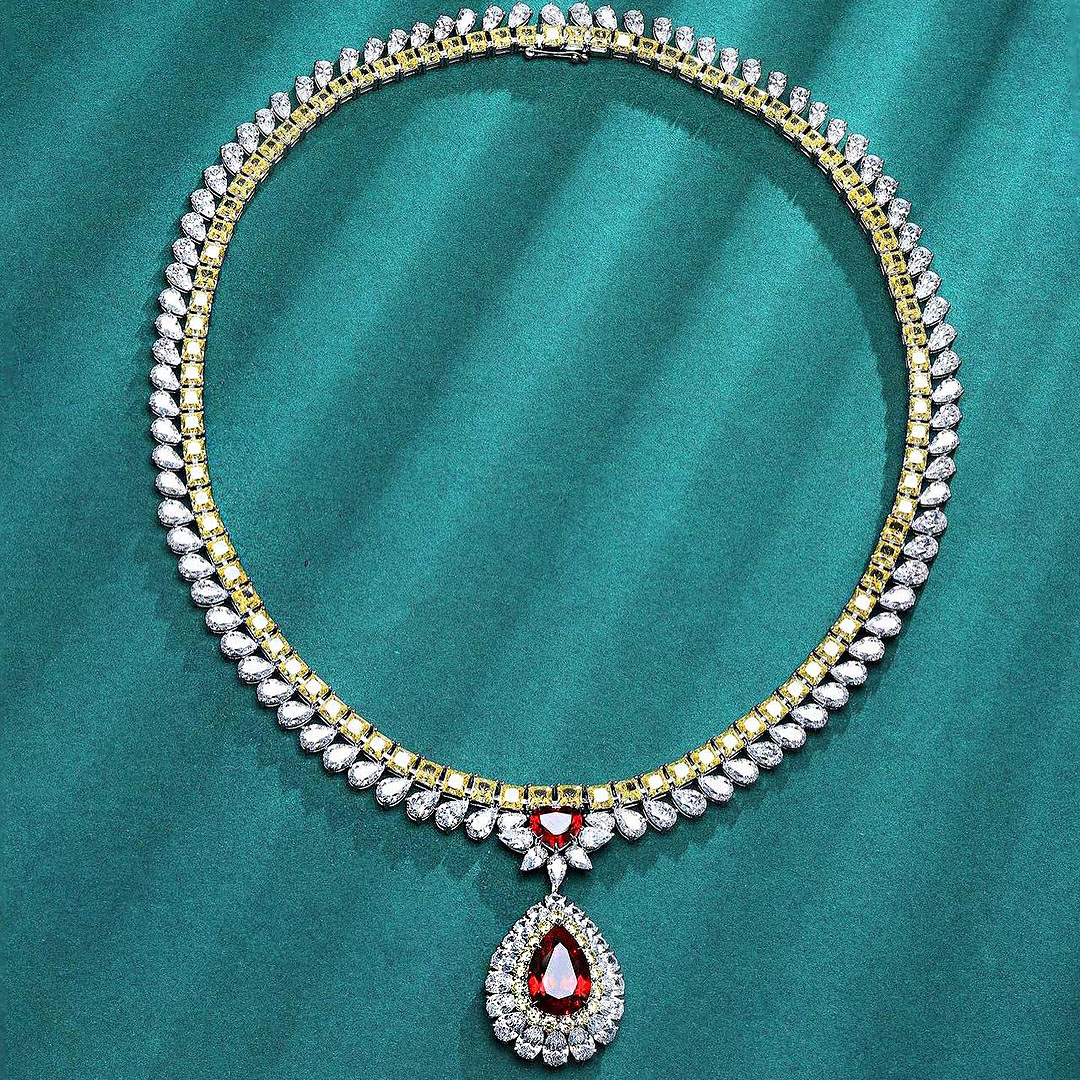 Two-tone Pear Cut Lab-created Sapphire Pendant Necklace