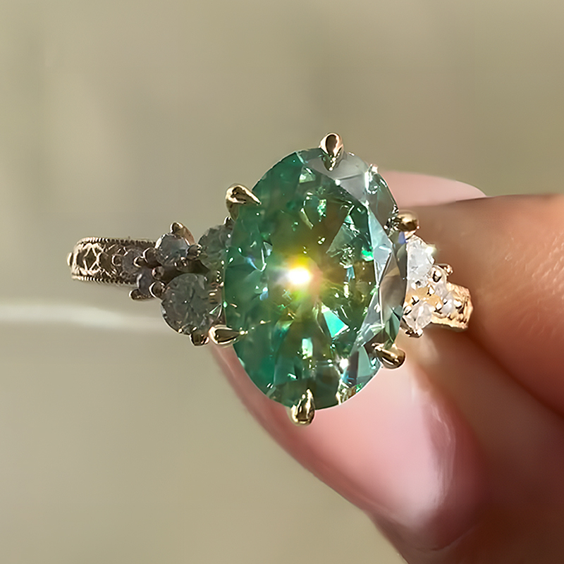 Vintage 2ct Oval Cut Emerald Sapphire Engagement Ring