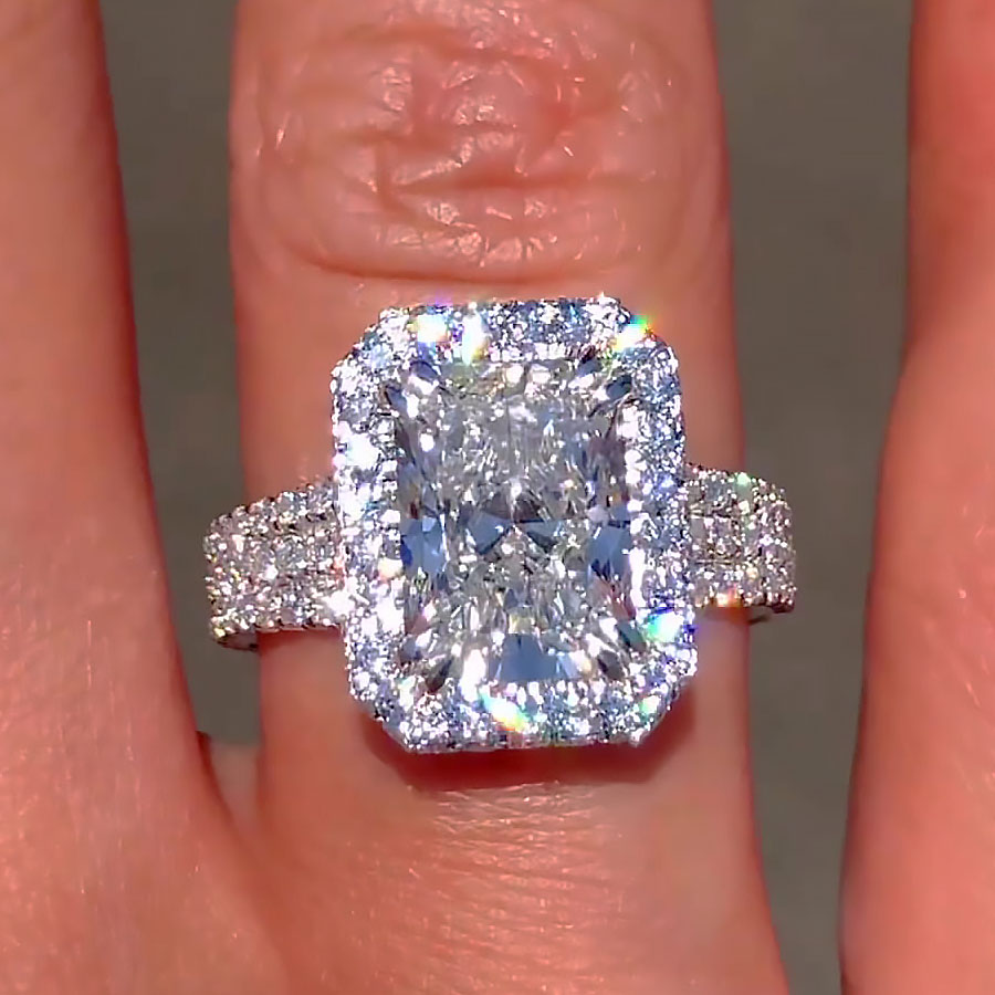 3ct Halo Radiant Cut White Sapphire Engagement Ring