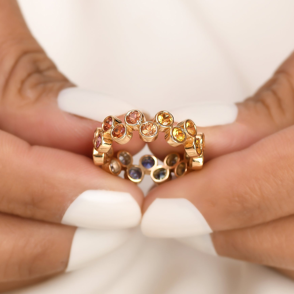 Zigzag Design 1.8ct Round Cut Rainbow Sapphire Eternity Ring