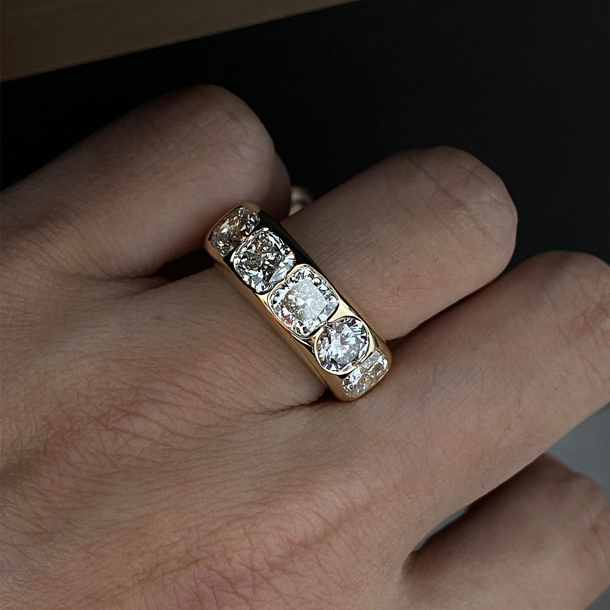 Cushion & Round Cut White Sapphire Wedding Band