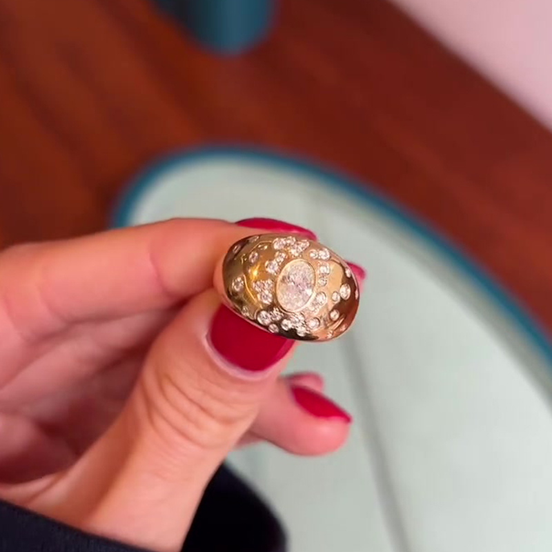 1ct Oval&Round Cut Scattered Diamond Cocktail Ring