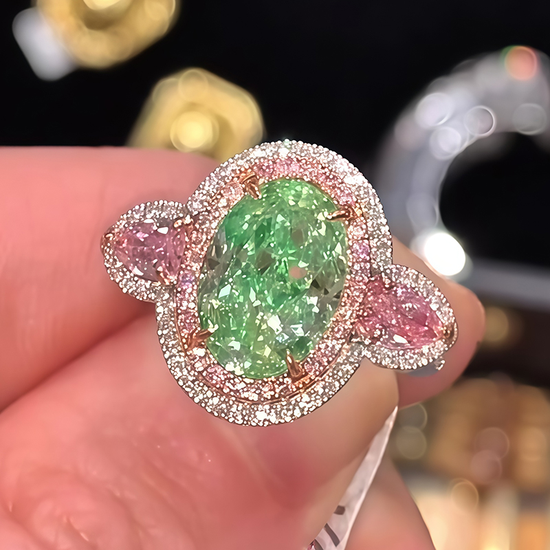 2ct Oval Cut Peridot Full Diamond Ring