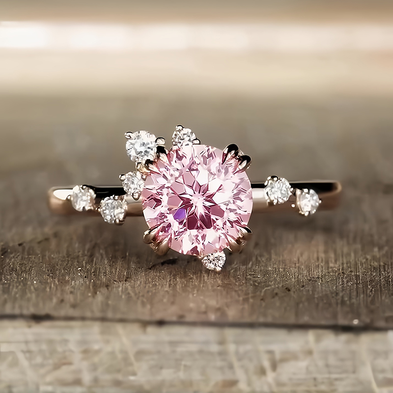 2.5ct Round Cut Pink Sapphire & White Sapphire Asymmetrical Cluster Engagement Ring