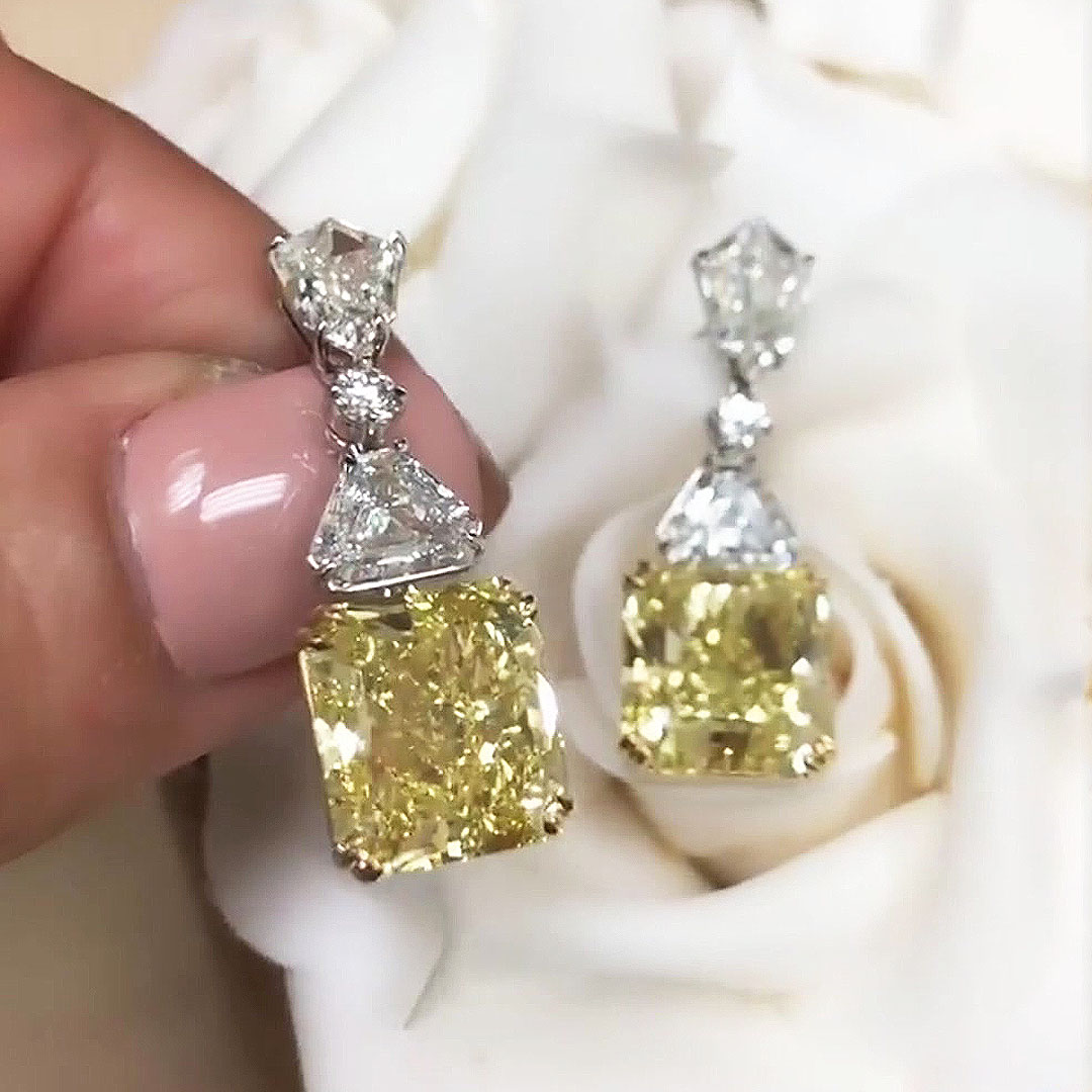 Unique Yellow&White Sapphire Drop Earrings