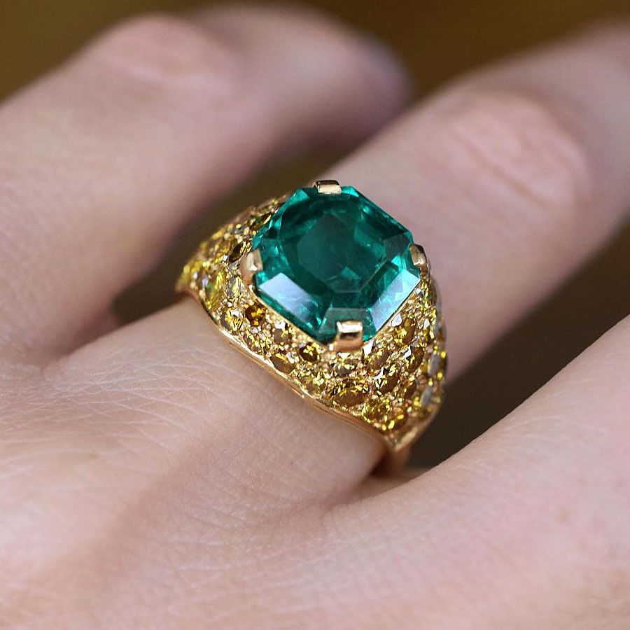 6ct Asscher Cut Emerald Sapphire Engagement Ring