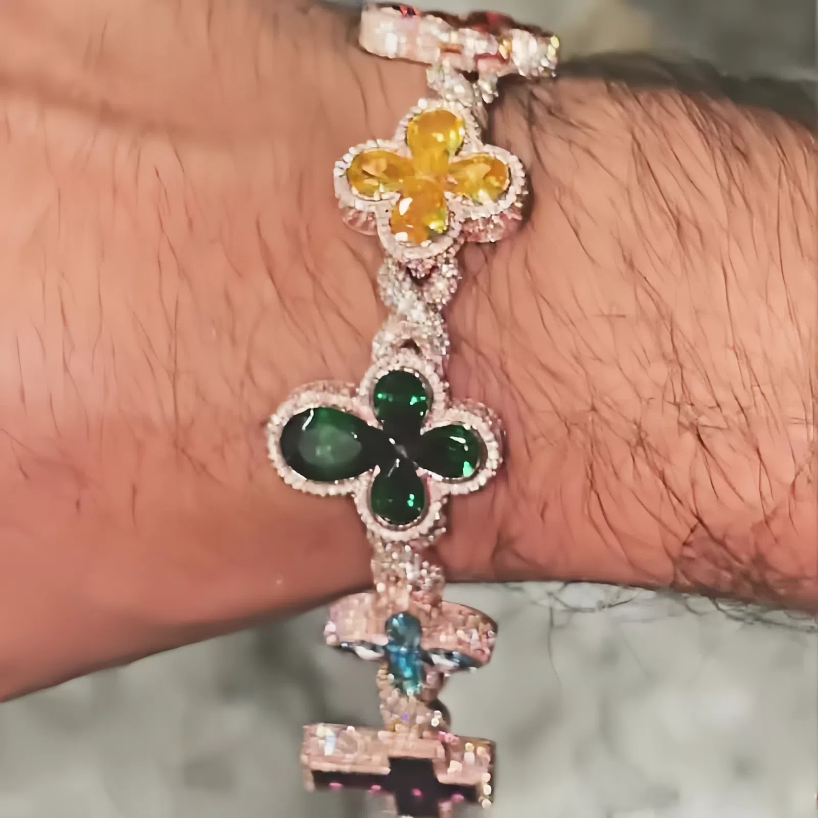 Multi-Cut Rainbow Sapphire Chain Bracelet For Men