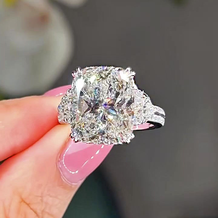 5ct Three-stone Cushion Cut White Sapphire Engagement Ring