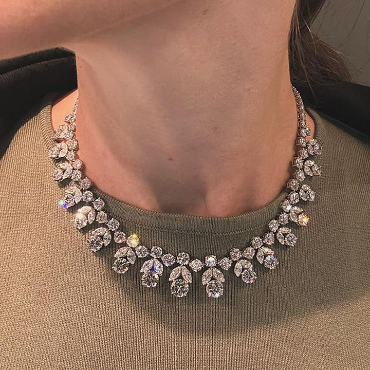 Art Design Round&Marquise Cut White Sapphire Necklace