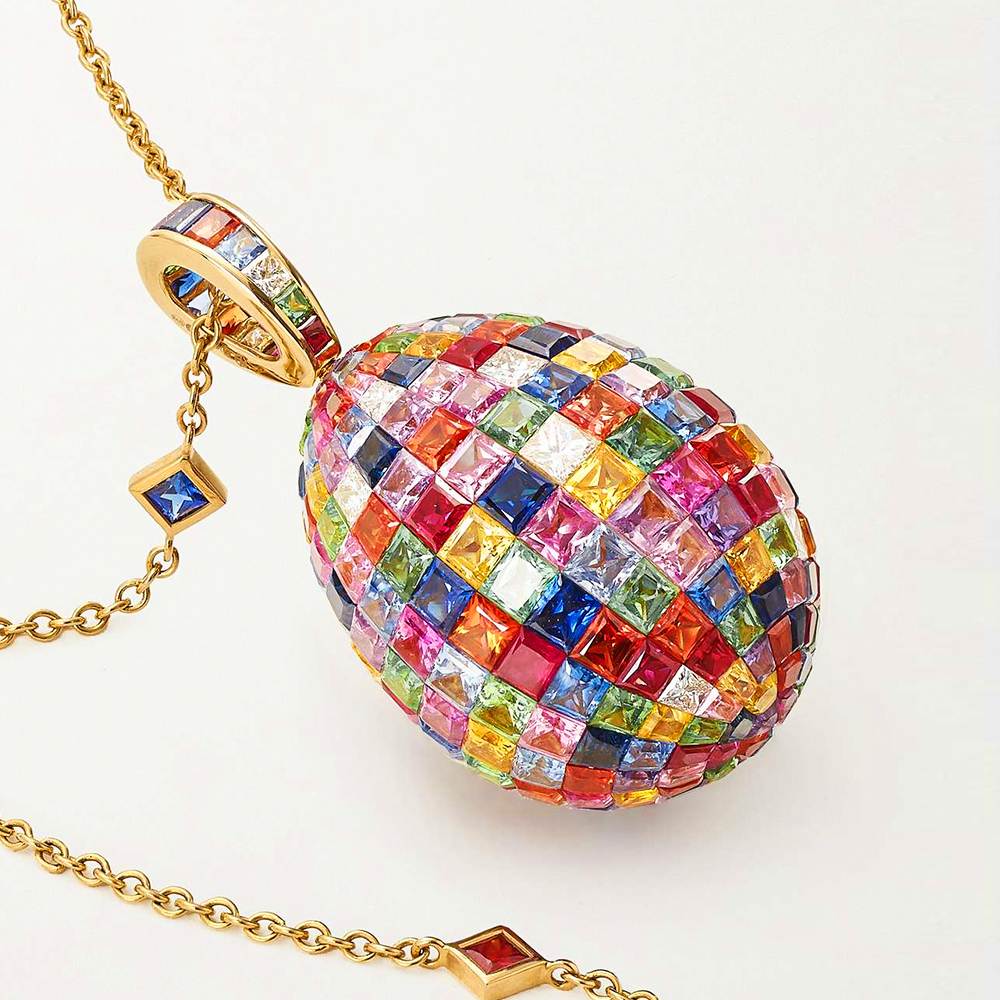 Invisible Setting Princess Cut Rainbow Egg Pendant Necklace