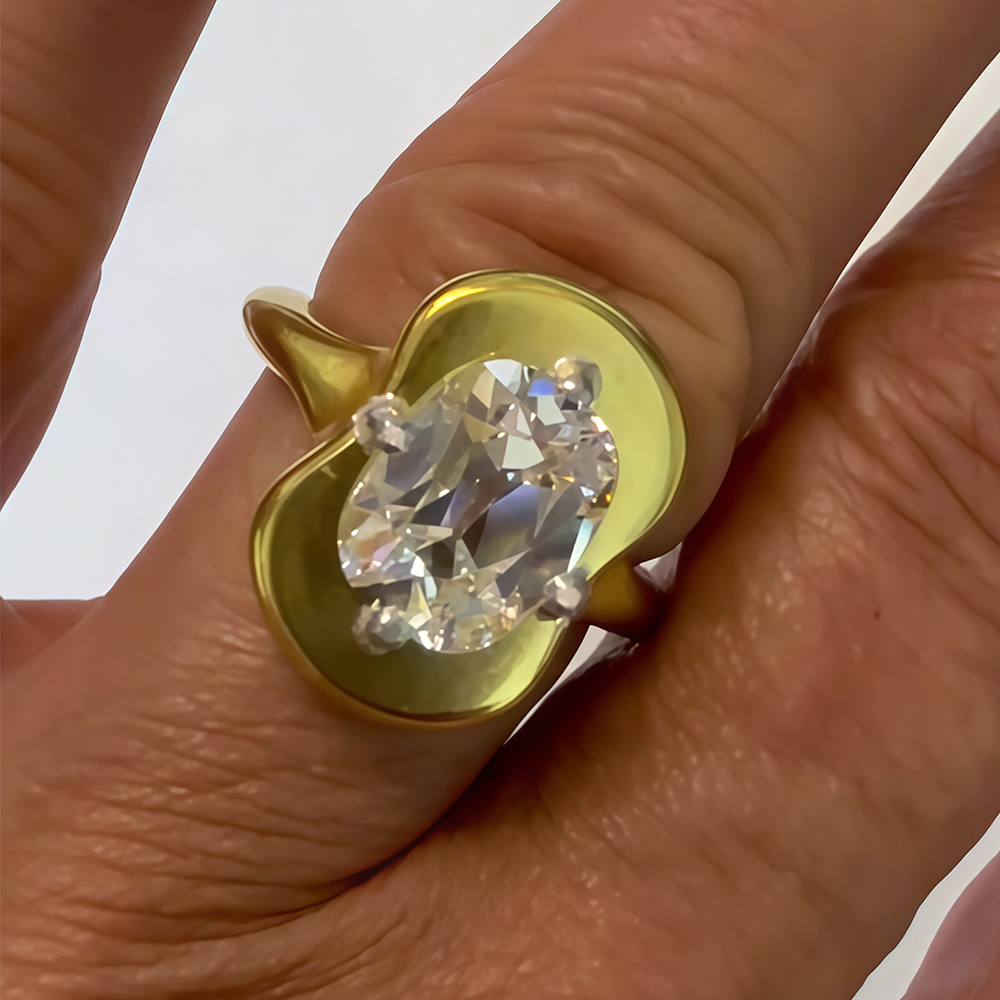 3.05ct Old Mine Cushion Cut White Sapphire Solitaire ring