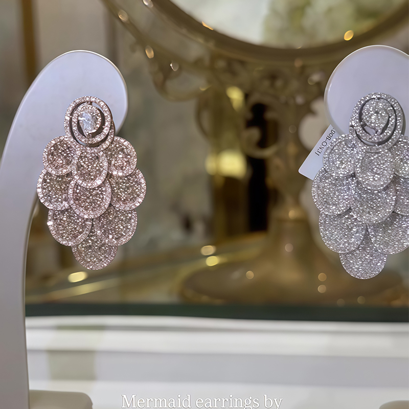 Pavé Disc Cluster Drop Earrings (Dual-Tone Options: Rose Gold & White Gold)