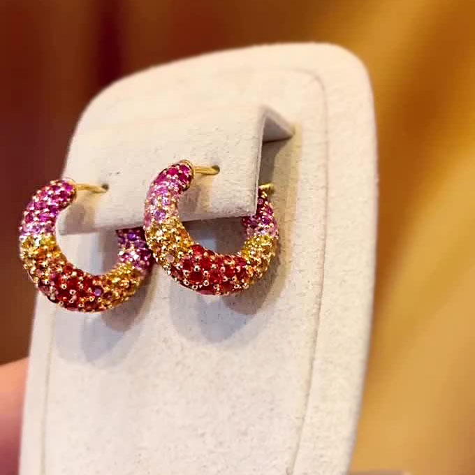 Round Cut Rainbow Sapphire Drop Earrings