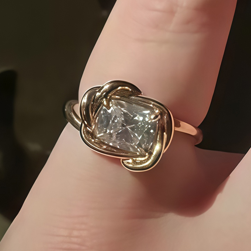 1.5ct Cushion Cut  Aquamarine & White Sapphire Woven Solitaire Ring