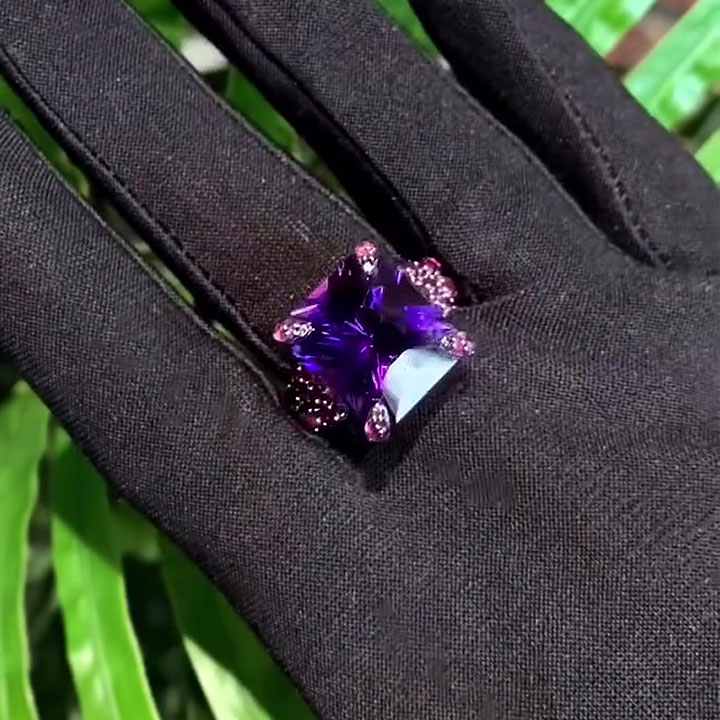 7ct Radiant Cut Amethyst Sapphire Engagement Ring