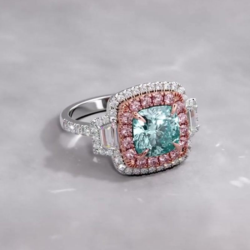 2.5ct Cushion Cut Aquamarine Sapphire Double Halo Engagement Ring
