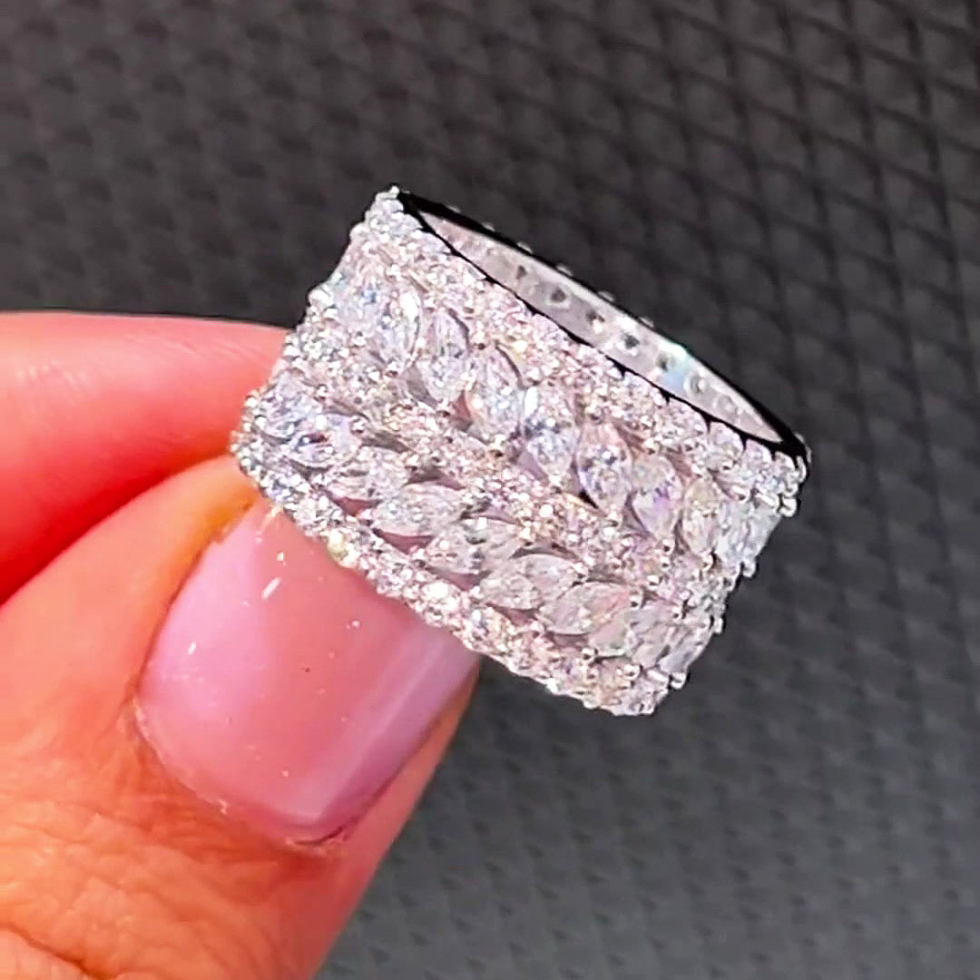 Luxury 5.25ct Marquise&Round Cut White Sapphire Wedding Band For Women