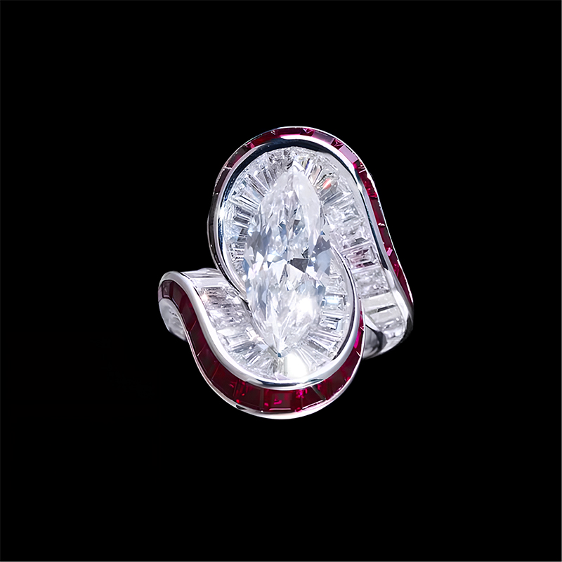 Invisible Setting 5ct Marquise Cut White Sapphire Swirling Ring