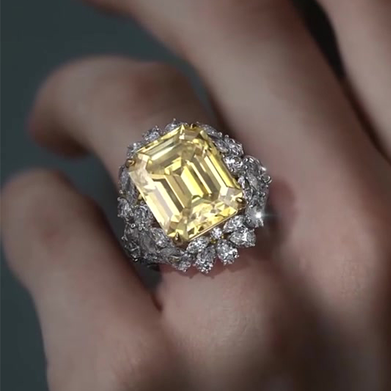 Halo 6ct Emerald Cut Yellow Sapphire Cocktail Ring