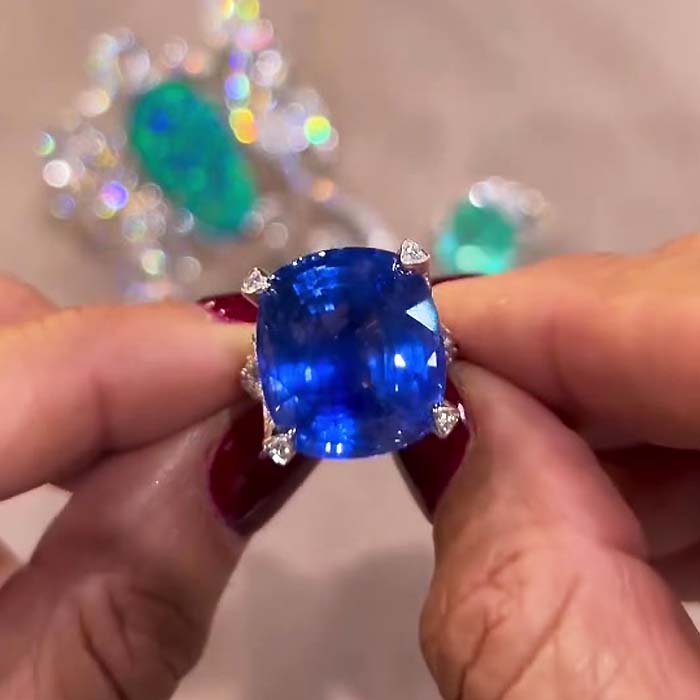 5ct Cushion Cut Blue Sapphire Split Shank Engagement Ring