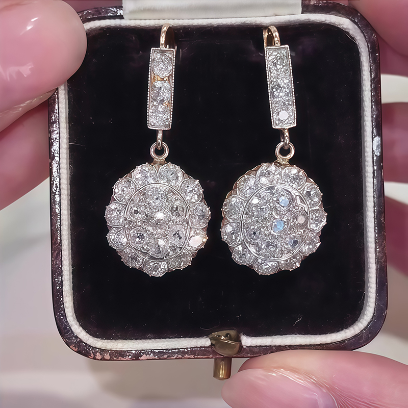 Round Cut White Sapphire Drop Earrings
