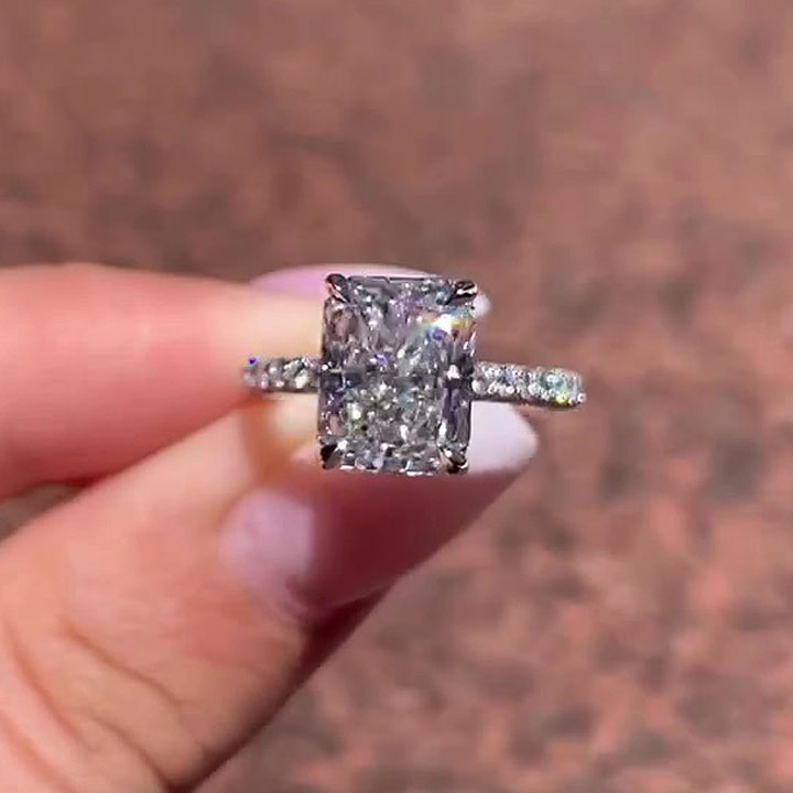 6ct Under Halo Radiant Cut Diamond Engagement Ring