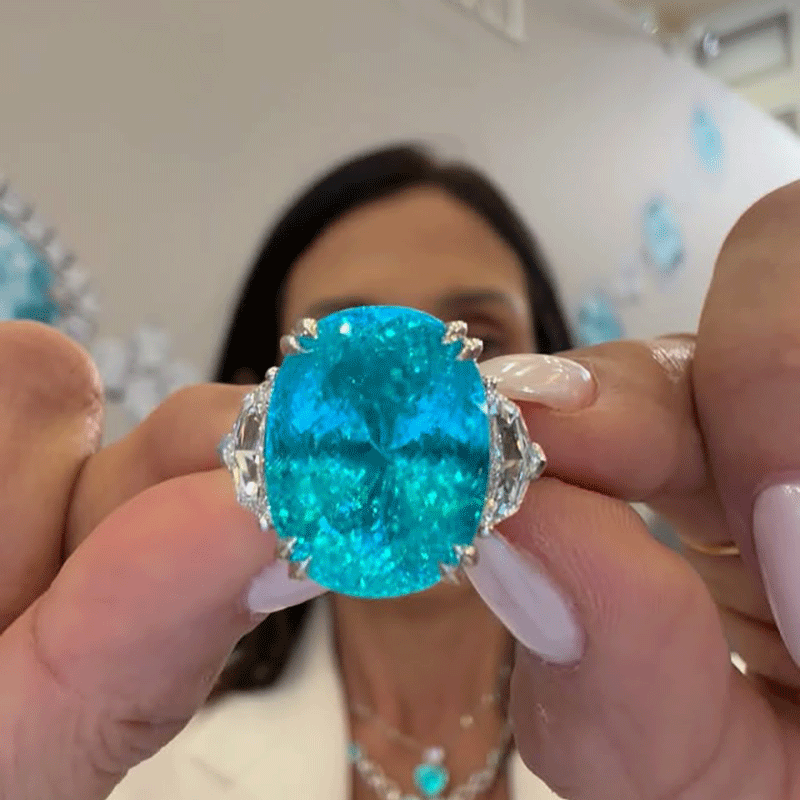 5.25ct Oval Cut Aquamarine Sapphire Three Stone Engagement Ring