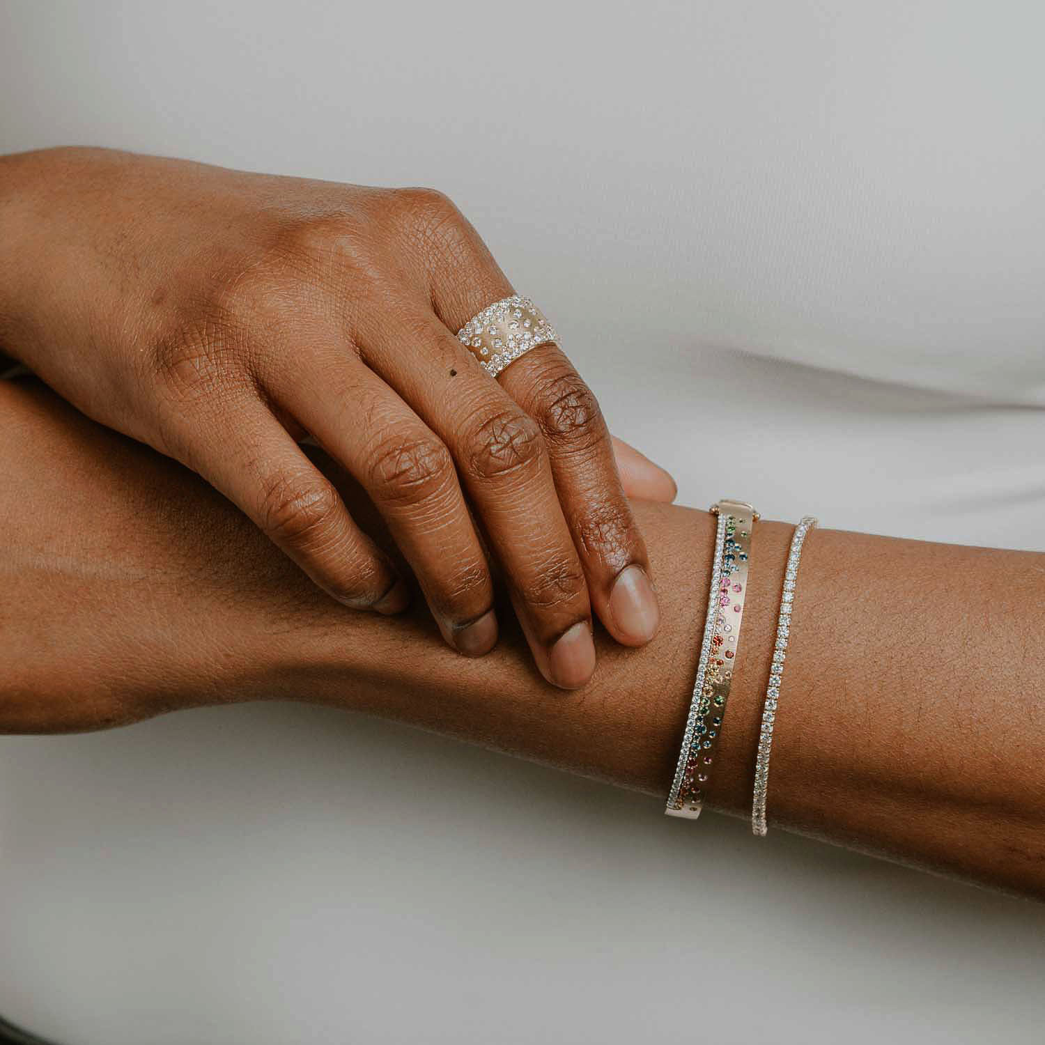 Scattered Rainbow&White Sapphire Confetti Bangle Bracelet