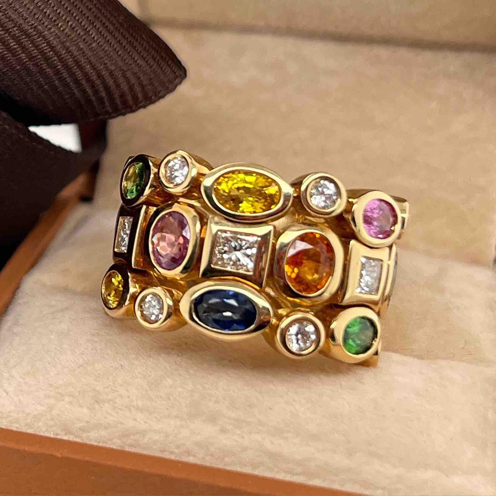 Three Row 5.85ct Rainbow Sapphire Wedding Band