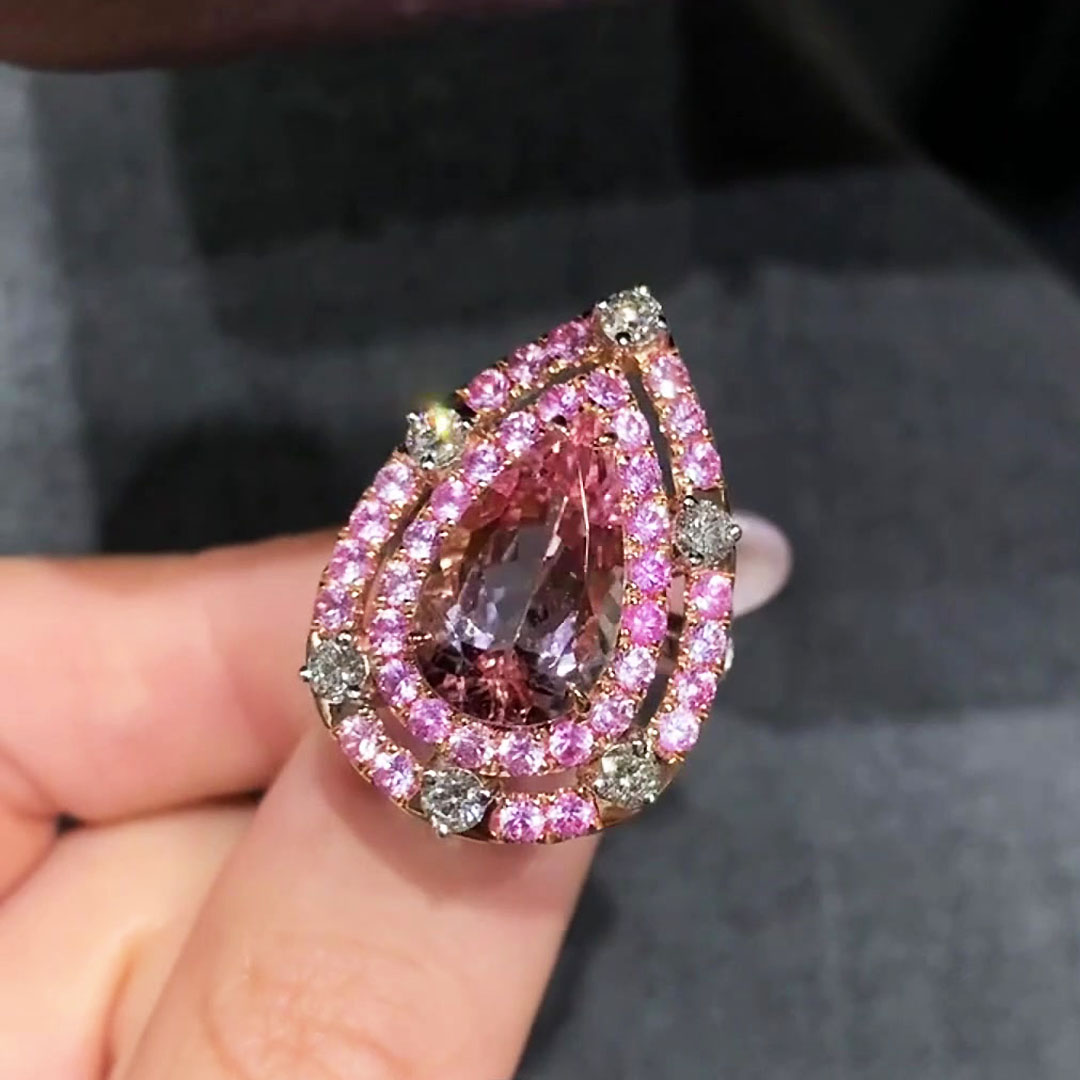 5ct Halo Pear Cut Pink Sapphire Engagement Ring