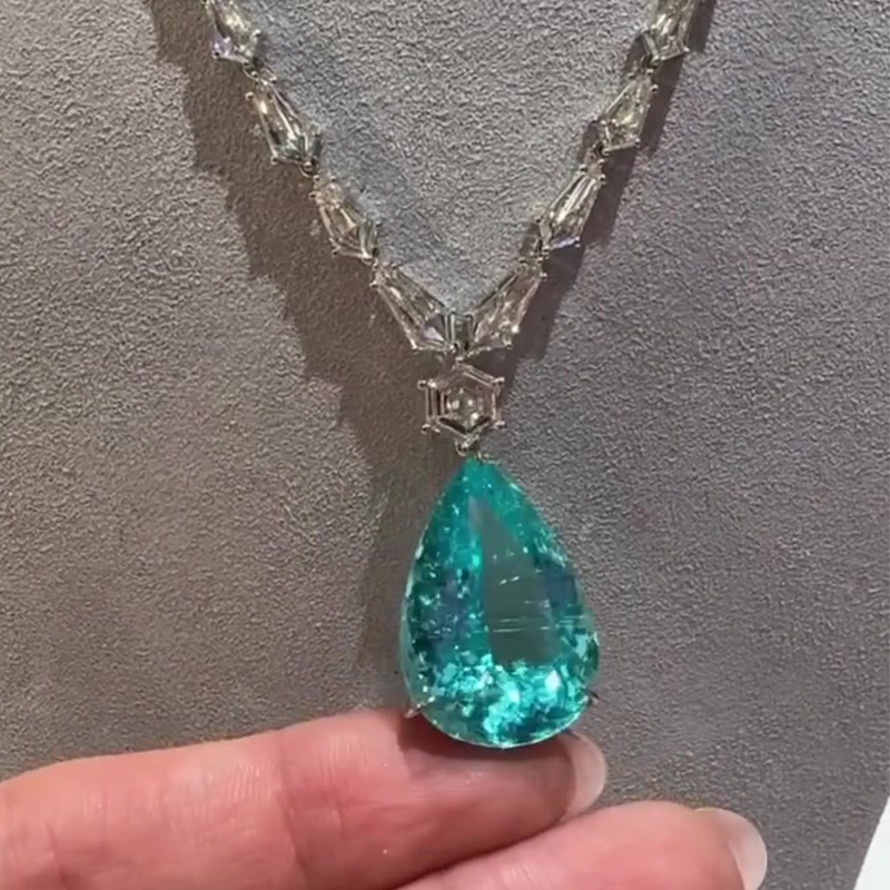 Pear Cut Paraiba Bluish & Fancy Cut White Sapphire Occasion Necklace