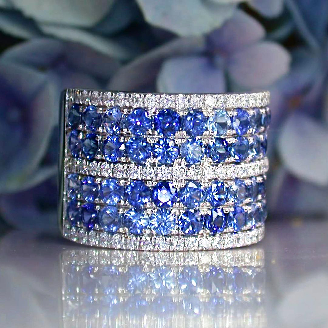 9.75ct Round Cut Blue Sapphire Eternity Ring